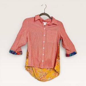 Intro Red Stripe Floral Patchwork High Low Boho Indie Top Petite Small